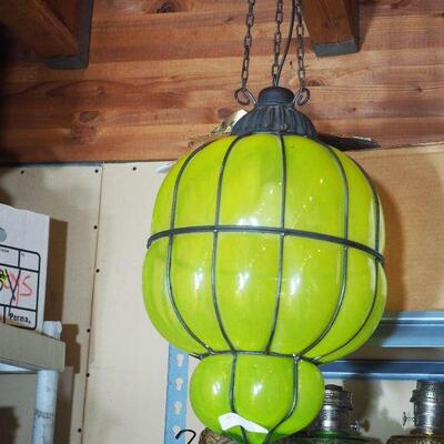 Lot 71  Huge hanging Italian green glass Hall Swag light Mid Century Vintage