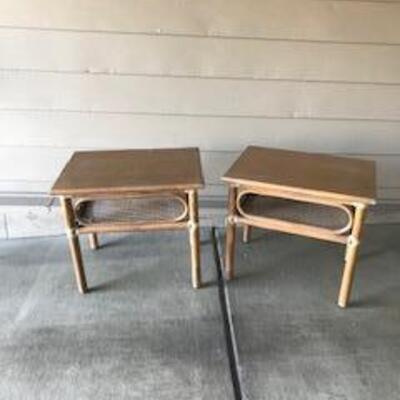 Vintage McGuire Bamboo & Rattan Light Wood Side Tables - SKU B39