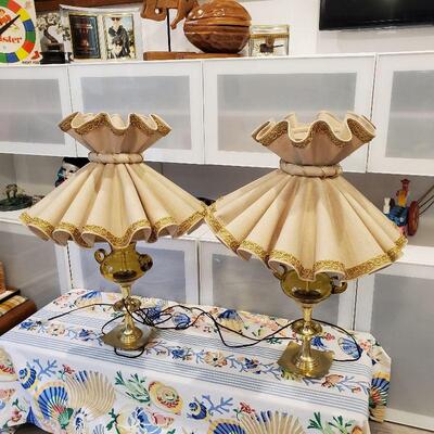 Lot 72, Pair of Hollywood Regency style Butterfly Ballerina shade metal and glass Table lamps