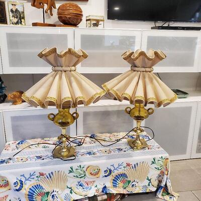 Lot 72, Pair of Hollywood Regency style Butterfly Ballerina shade metal and glass Table lamps