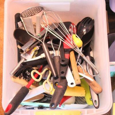 Lot 54 Boxes & Tubs of Kitchenware & More