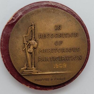 Lot JMO9: Rare 1909 Wanamaker Philadelphia National Competition Bronze Music Festival Award