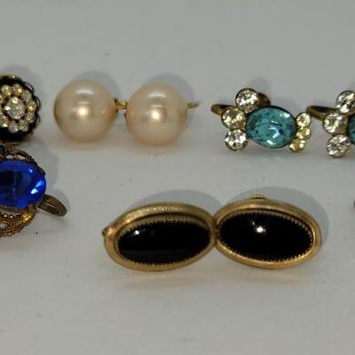 JMO11: Six pair Beautiful vintage screwback earring lot, Czechoslovakia , Majorca,  gold filled and more