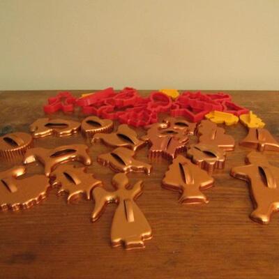 Collection of Copper and Plastic Form Cookie Cutters Various Shapes and Designs