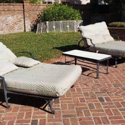 Pavilion Portico Collection 2 Double Chaises Loungers with Table
