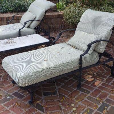 Pavilion Portico Collection 2 Single Chaises Loungers With Table