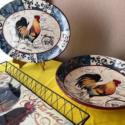 LOT 115  FRENCH PROVENCAL ROOSTER THEME DECORATIVE CERAMIC SERVE WARE