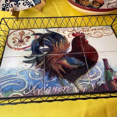 LOT 115  FRENCH PROVENCAL ROOSTER THEME DECORATIVE CERAMIC SERVE WARE