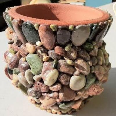 Decorative Stones on Terra Cota Pot
