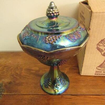 Carnival Glass Candy Dish with Lid (Original Box)