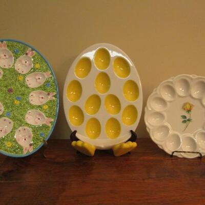 Set of Three Decorative and Whimsical Deviled Egg Platters
