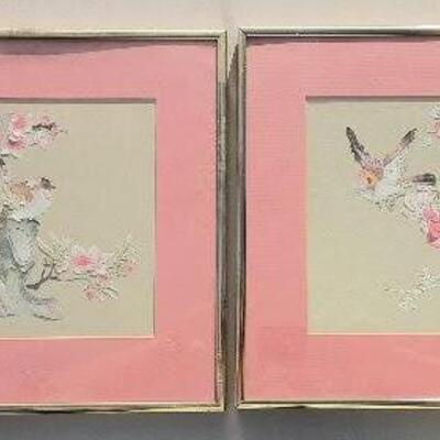 2 Framed Paper Cut Art Birds 