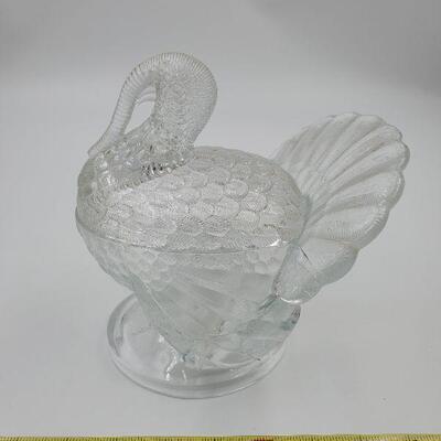 LE SMITH CLEAR GLASS TURKEY DISH WITH LID