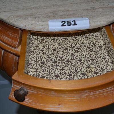 LOT 251 WOOD NIGHT STAND WITH MARBLE TOP