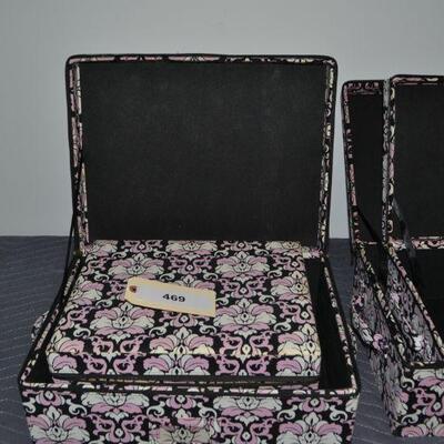 LOT 469 DECORATIVE CLOTH COVERED STORAGE BOXES