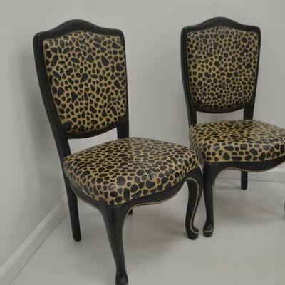 LOT 476 PAIR OF HAND PAINTED ANIMAL PRINT CHAIRS