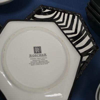 LOT 400 VARIETY OF BLACK AND WHITE DISH WARE