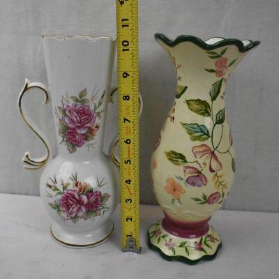 2 Tall Vases, Both Handpainted
