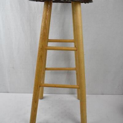 Wooden Stool, Tall with Brown Cushion Seat