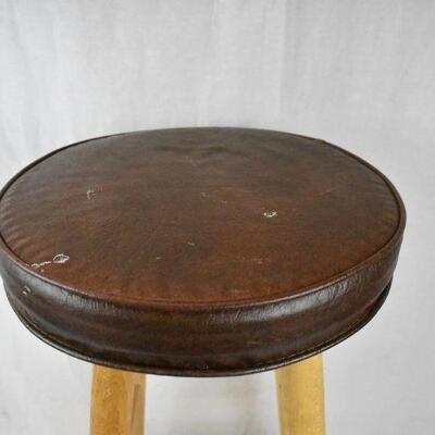 Wooden Stool, Tall with Brown Cushion Seat