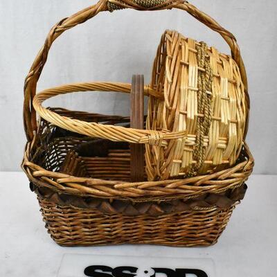 3 pc Baskets with Handles. Brown. 1 Circle 2 rectangle