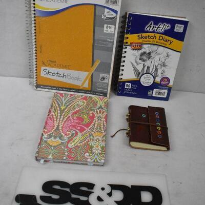 4 pc Drawing/Writing: Sketch Book, Sketch Diary, Journal, Blank Leatherbound