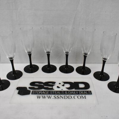 8 Champagne Glasses, Clear with Back Stems/Base