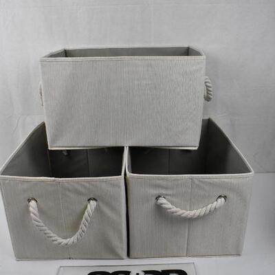 Foldable Storage Basket, 3-Pack, Bamboo Style, Cotton Rope Handles - New
