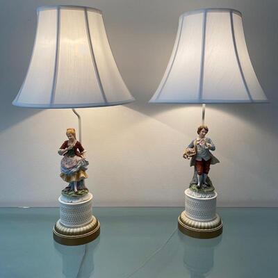 Vintage Porcelain Girl/Boy Matching Lamps