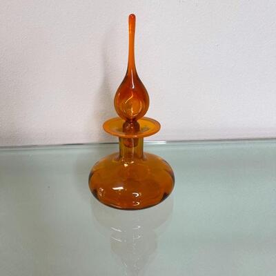 3 Piece Vintage Orange Blown Glass Bottle Set