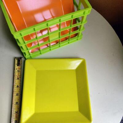 Lot of Seven Neon Square Plates (plastic)