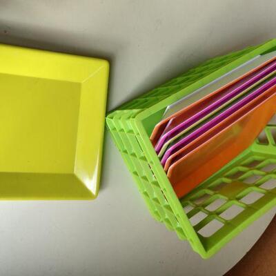 Lot of Seven Neon Square Plates (plastic)