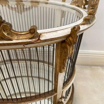 Adorable Wooden Antique Gold and Cream Birdcage / Table