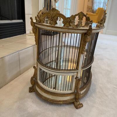 Adorable Wooden Antique Gold and Cream Birdcage / Table