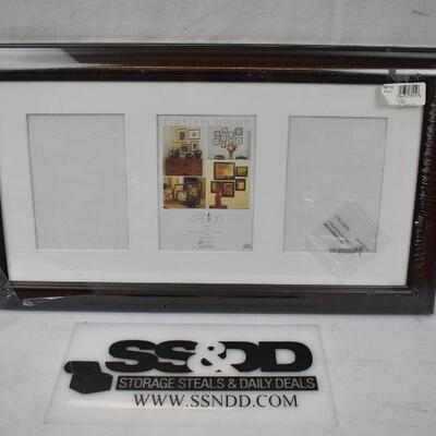 Cherry Wood Frame 10x20, matted to fit three 5x7 images - New