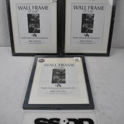 3 Frames, 11x14 size with mat openings for 8x10. 2 green 1 blue - New