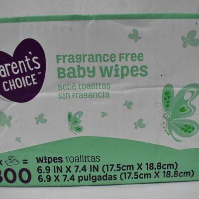 Parent's Choice Fragrance Free Baby Wipes, 8 packages of 100 = 800 wipes - New