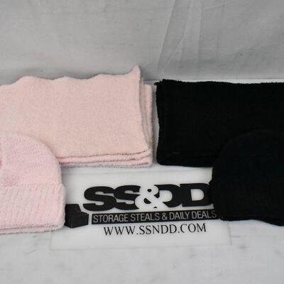 4 pc Cold Weather: Pink Hat & Scarf, Black Hat & Scarf. (no tags) - New