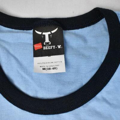 2 Men's T-Shirts, Light blue w/ Dark Blue Trim. 1 sz Med 1 sz XL (no tags) - New