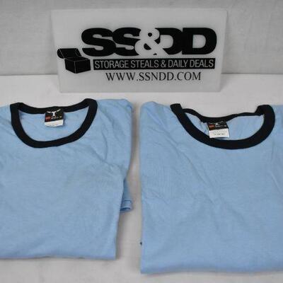 2 Men's T-Shirts, Light blue w/ Dark Blue Trim. 1 sz Med 1 sz XL (no tags) - New