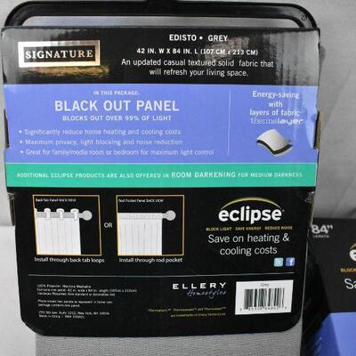Qty 2 Eclipse Blackout Window Curtain Panels, Gray, 42