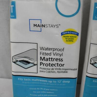 Qty 2 Waterproof Fitted Vinyl Mattress Protector, Twin Size - New
