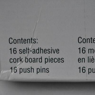 World Cork Map: 16 self adhesive cork board pieces & 16 push pins Open Box - New