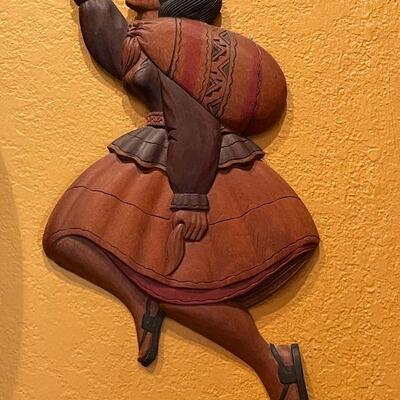 LOT 125  PAIR OF WOOD WALL PLAQUES PERUVIAN DANCERS MALE & FEMALE 