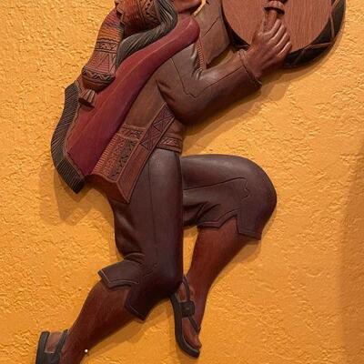 LOT 125  PAIR OF WOOD WALL PLAQUES PERUVIAN DANCERS MALE & FEMALE 