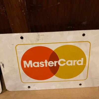 Lot# 64 Vintage 2 sided Metal Credit Card Signs VISA MASTERCARD DISCOVER Advertisement 