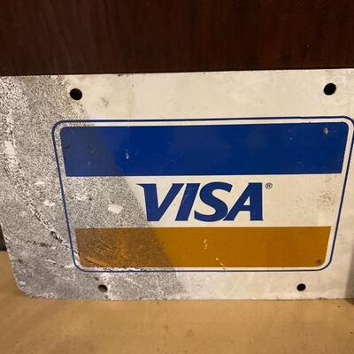 Lot# 64 Vintage 2 sided Metal Credit Card Signs VISA MASTERCARD DISCOVER Advertisement 
