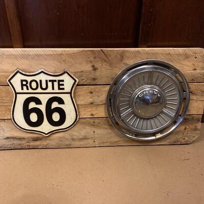 Lot# 66 Vintage Display on Rough Sawn Lumber Route 66 Chevy 