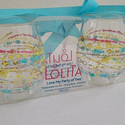 Lot 260: (2) New LOLITA "Love my Party of Two" Acrylic Glasses 