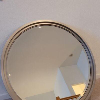 Lot 288: Large 41" Silver Trim Beveled Glass Showcase Round Mirror